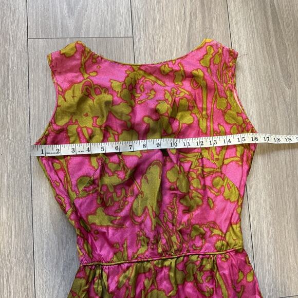 Vintage 1960s Lauhala Hawaiian Sheath Dress Pink Green Floral Wiggle Rayon - Picture 5 of 13